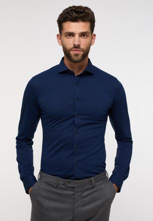 Eterna Langarmhemd ETERNA SLIM FIT, Herren, Gr. 40, N-Gr, navy, Jersey, 85% cotton, 15% Schurwolle, schmal, Manschette, Hemden Langarmhemd
