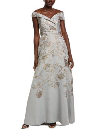 Teri Jon by Rickie Freeman Metallic Jacquard Gown