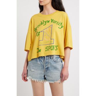 Daydreamer Number One in Sports Graphic Cropped T-shirt in Yellow Honey at Nordstrom