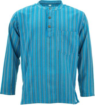 Loud Elephant Cotton Grandad Collar Shirt - Blue Stripe (XX-Large)