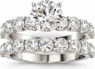 Pompeii3 2 1/2 Ct Diamond Round Cut Engagement Ring Matching Wedding Band 14k White Gold