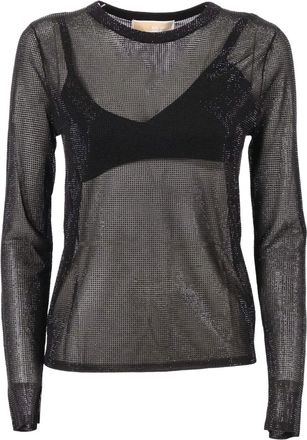 Michael Michael Kors Verfraaide mesh top met lange mouwen - Zwart