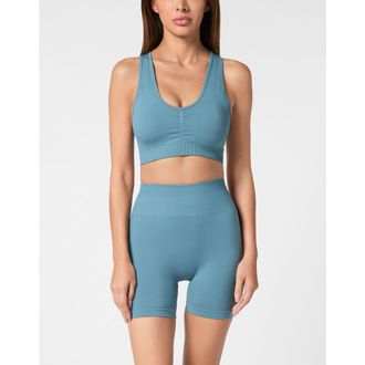 Plein Sport Seamless Wide Straps Sport Bra Logo Women in Petrol at Nordstrom, Size Small Eu