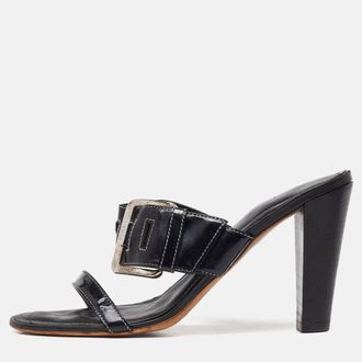 Tod's Tods Black Patent Leather Buckle Detail Open Toe Sandals