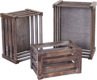 Hhg Hhg - Juego De 3 Cajas De Madera 804, Caja De Vino Caja Decorativa Caja De Almacenamiento Caja De Fruta, Shabby Look Vintage, Marr&oacute;n, Shabby