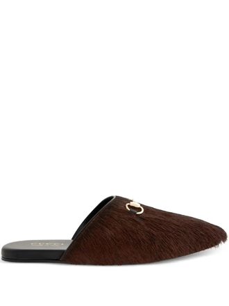 Gucci Annette leather mules - men - Calf Hair/Calf Leather/Calf Leather - 10 - Brown