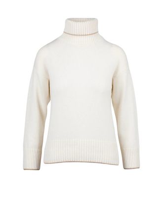 Eleventy White Cashmere Ribbed Turtleneck Sweater