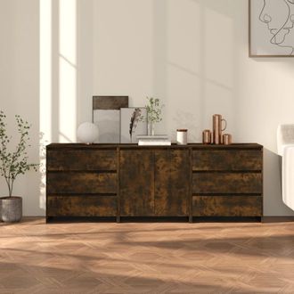 vidaXL Vidaxl - Aparador De 3 Piezas Madera Manufacturada Color Roble Ahumado
