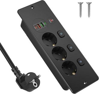 No Brand Enchufe - Enchufe Empotrado - Regleta De Escritorio - Enchufe De Tres Clavijas - Con 4 Puertos Usb-c - Enchufe Conmutable Individualmente - Adecuado P