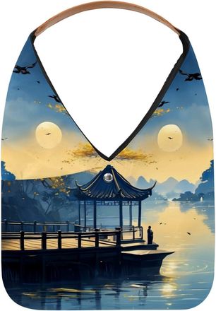 Generic Night Lake View Reusable Lightweight Grocery Bags - Foldable Into Compact Pouch, Washable & Sturdy, Multipurpose for Shopping and Travel