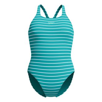 Speedo Medalist gestreept Endurance+ eendelig zwempak voor dames (Groen, Wit)