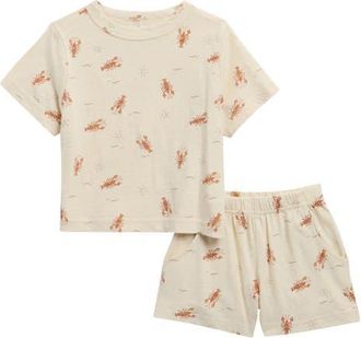 Rylee + Cru Lobster T-Shirt & Shorts Set in Natural at Nordstrom, Size 12-18M