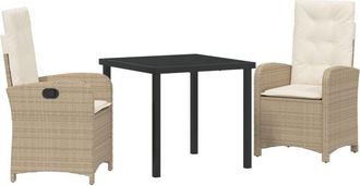 vidaXL Garden Dining Set 3 pcs Beige Poly Rattan Vidaxl