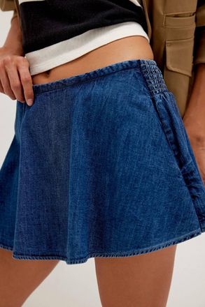 Free People Paradise Found Denim Skort In Mid Indigo