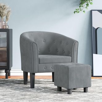 vidaXL Sill&oacute;n Con Taburete Terciopelo Gris Oscuro Vidaxl