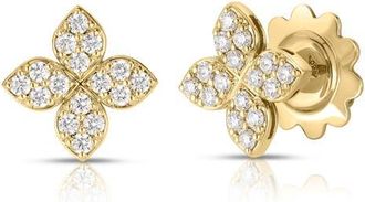 Roberto Coin Love In Verona Pav&eacute; Diamond Flower Stud Earrings in Yellow at Nordstrom