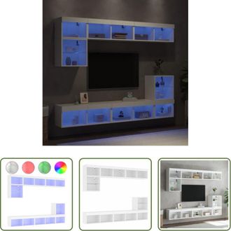 vidaXL vidaXL TV a parete - Mobili TV a Muro con LED 8pz Bianchi in Legno Multistrato