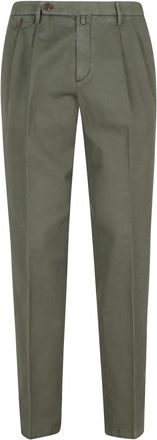 BRIGLIA 1949 Pant Doppia Pinces Cotone Lino - Heren - Nette broeken - Groen - M - Katoen - Broeken