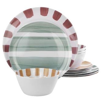 Gibson Home Cottage Stripes 12 Piece Melamine Dinnerware Set in White at Nordstrom
