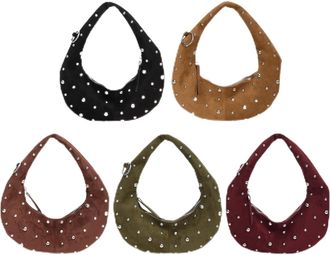 Generic Women Faux Suede Studded Underarm Shoulder Bag with Zipper for Daily Use(Black)
