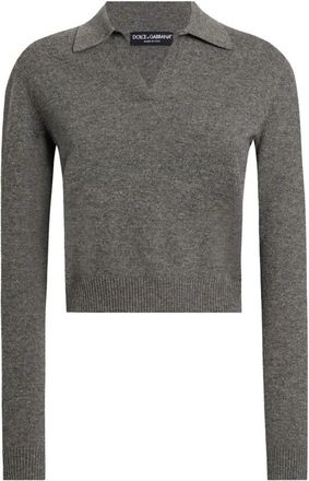 Dolce & Gabbana Stijlvolle Polo Sweater - Dames - V-hals truien - Grijs - S - Truien & Vesten
