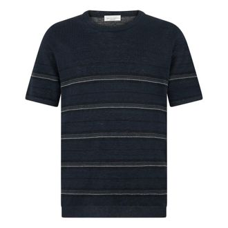 Roberto Collina Round-neck Knitwear, male, Blue, Size: 2XL Piqu&eacute; striped T-shirt