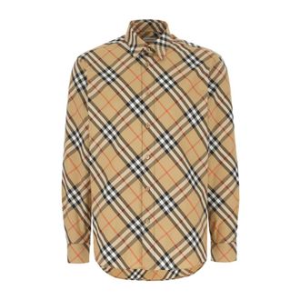 Burberry Casual Shirts, male, Beige, Size: XL Check Cotton Shirt