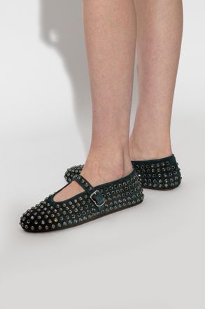 Alaia Leather Ballerinas With Shimmering Embellishments, Womens, Green