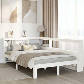 vidaXL Cama Con Estanter&iacute;a Sin Colch&oacute;n Madera Maciza Blanca 120x190 Cm Vidaxl