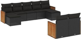 vidaXL Vidaxl - Set De Sof&aacute;s De Jard&iacute;n 8 Piezas Y Cojines Rat&aacute;n Sint&eacute;tico Negro