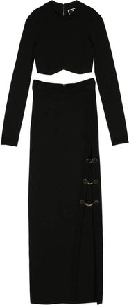 Elisabetta Franchi Glanzende Viscose Rok en Top met Manchetknopen - Dames - Maxi kleedjes - Zwart - XS - Kleedjes