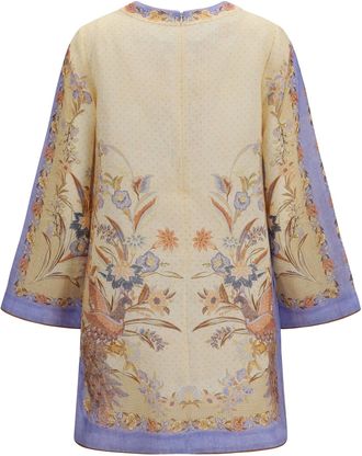Zimmermann Womens Indra Floral Tunic Dress Biscuit Scarf Linen