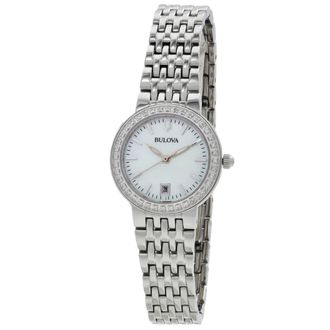 Bulova Quadra Quartz White Mother of Pearl Dial Ladies Watch 96R239