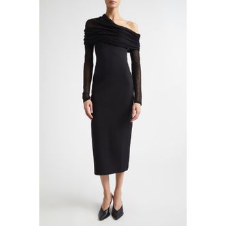 Altuzarra Meyer Draped One-Shoulder Long Sleeve Midi Dress in Black at Nordstrom, Size X-Large