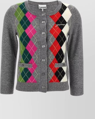 Ganni cardigan checkered argyle pattern