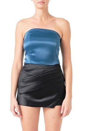 endless rose Strapless Satin Crop Top in Teal at Nordstrom Rack, Size X-Small