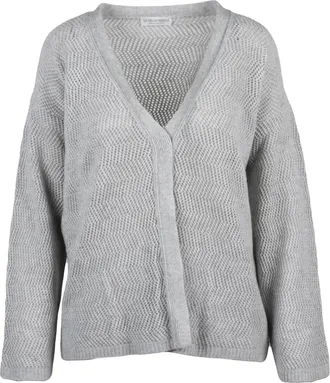Le Tricot Perugia Light Grey Classic V-Neck Wool-Silk-Cashmere Cardigan