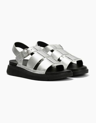 FitFlop Womens FitFlop GEN-FF Fisherman Leather Womens Silver Sandals - Size: 7