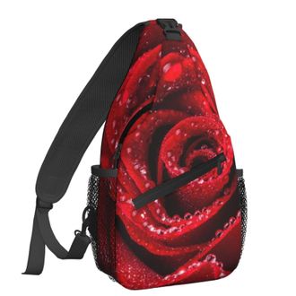 Generic Beautiful Red Rose Cross Body Bag Adjustable Chest Bag With Zipper Sling Backpack For Traveling Outdoors Women