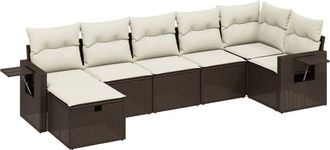 vidaXL Juego De Sof&aacute;s De Jard&iacute;n 7 Piezas Con Cojines Rat&aacute;n Pe Marr&oacute;n Vidaxl