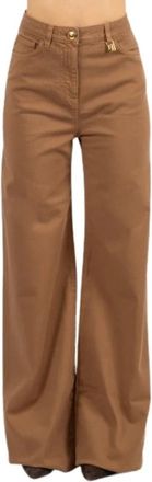 Elisabetta Franchi Palazzo Jeans met Logodetail - Dames - Loose Fit Jeans - Bruin - W28 - Katoen - Jeans