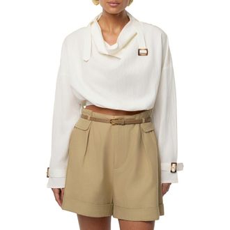JLUXLABEL Wanderlust Long Sleeve Crop Top in Ivory at Nordstrom, Size Medium