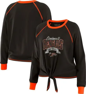 WEAR by Erin Andrews Womens WEAR by Erin Andrews Black/Orange Cincinnati Bengals Tie-Front Long Sleeve Top at Nordstrom, Size Xx-Large