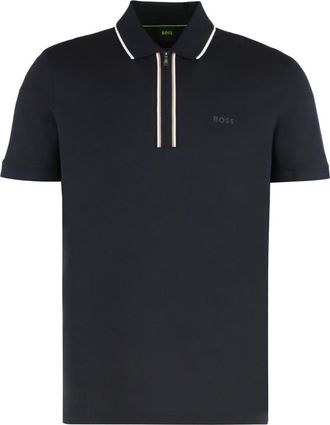 HUGO BOSS Blue Quarter Zip Logo Polo