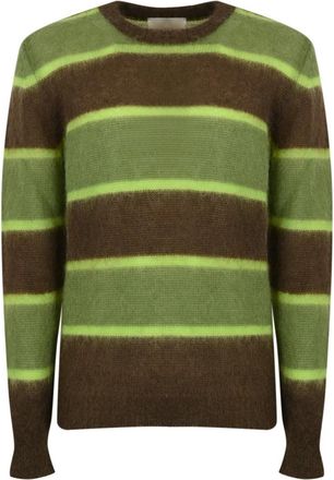 Amaranto Gestreepte Mohair Trui Bruin - Heren - Ronde hals truien - Veelkleurig - M - Wol - Truien & Vesten