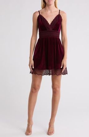 Wishlist Lace Trim Velvet Fit & Flare Dress in Burgundy at Nordstrom Rack, Size Medium
