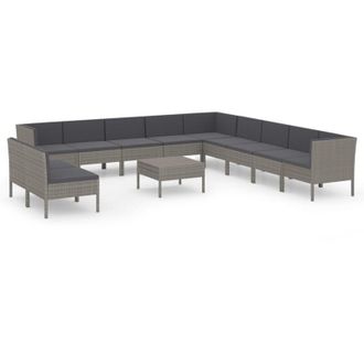 vidaXL 12 Pcs Garden Lounge Set Con Cojines Wicker Pe Gray