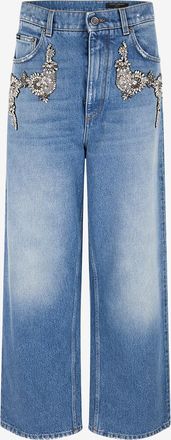 Dolce & Gabbana Kristallbesetzte Jeans mit hoher Taille und weitem Bein