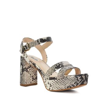 Dune London Molten Sandals Womens Natural Snake Print Block Heel HTAT1023