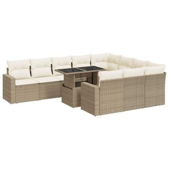 vidaXL Set De Sof&aacute;s De Jard&iacute;n 11pzas Con Cojines Rat&aacute;n Sint&eacute;tico Beige Vidaxl